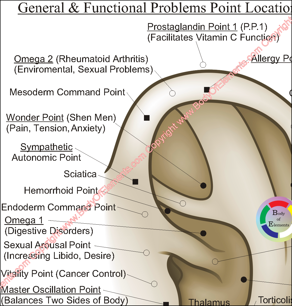 General function points ear acupuncture chart