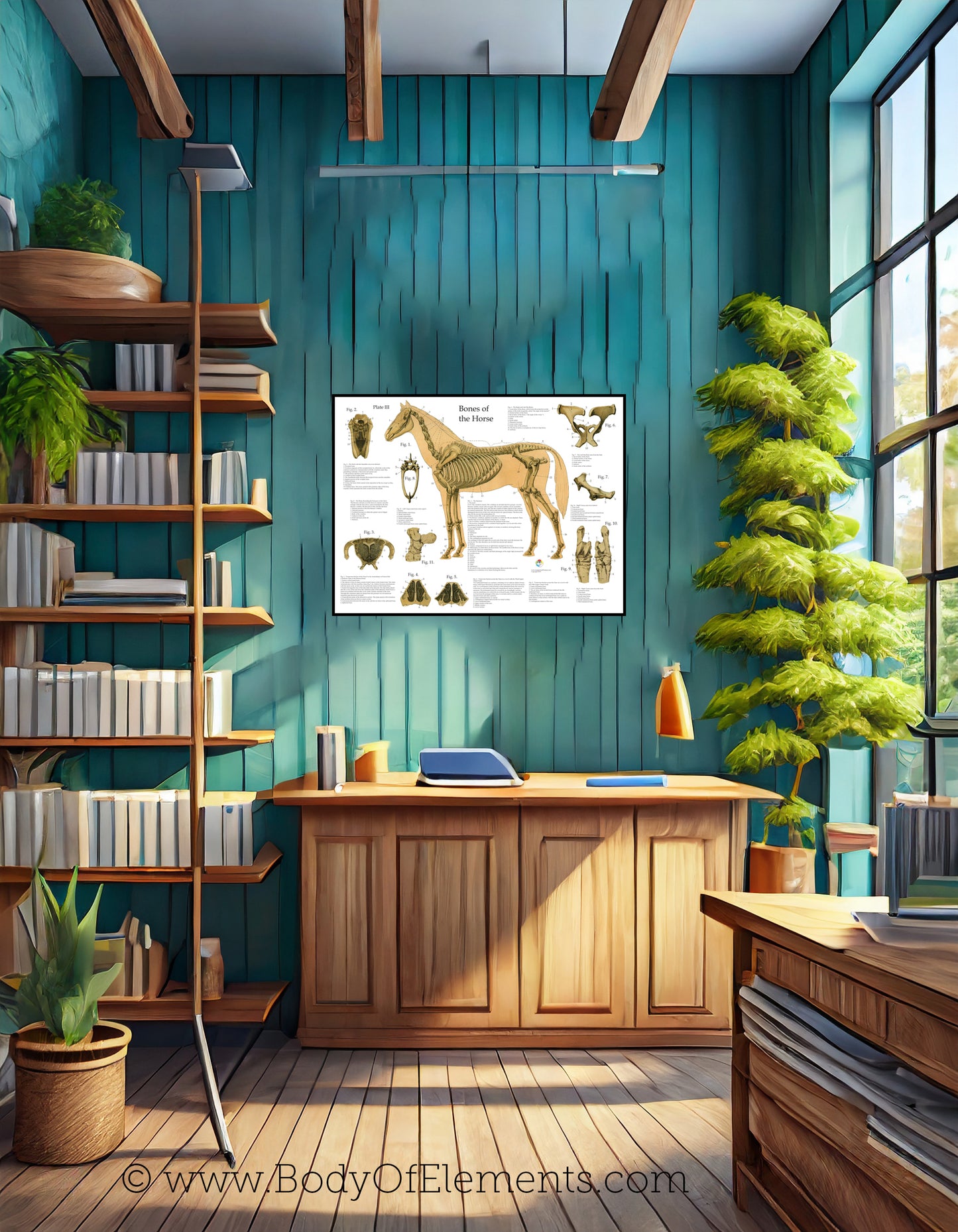 Veterinary clinic horse anatomical wall chart