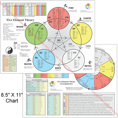 The Five Elements of Acupuncture Chart 8.5" X 11"