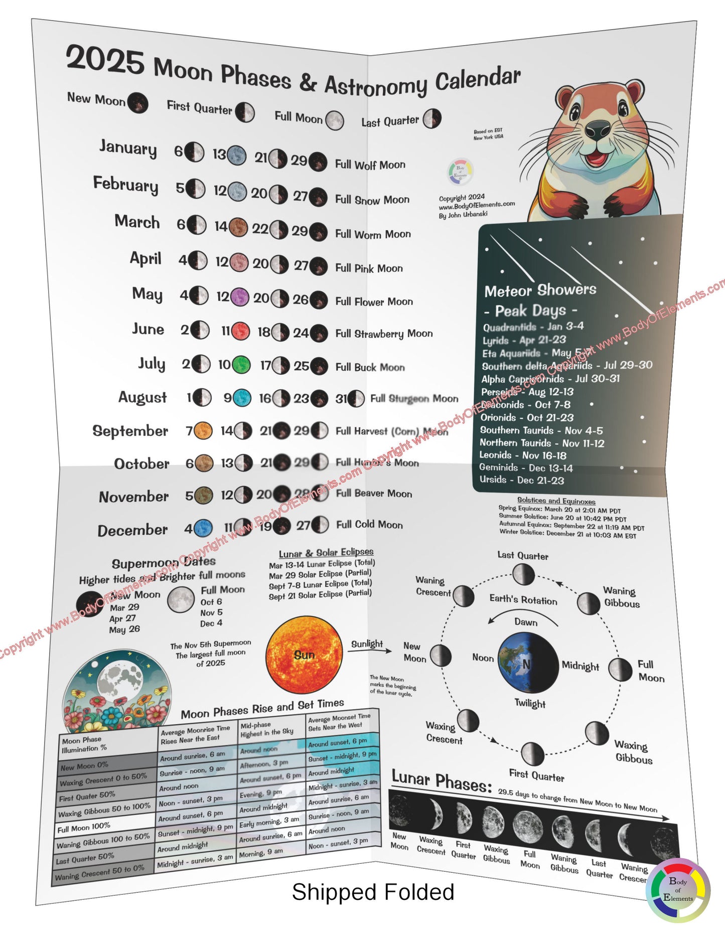 Moon Phases and Lunar Astronomy Calendar Folded