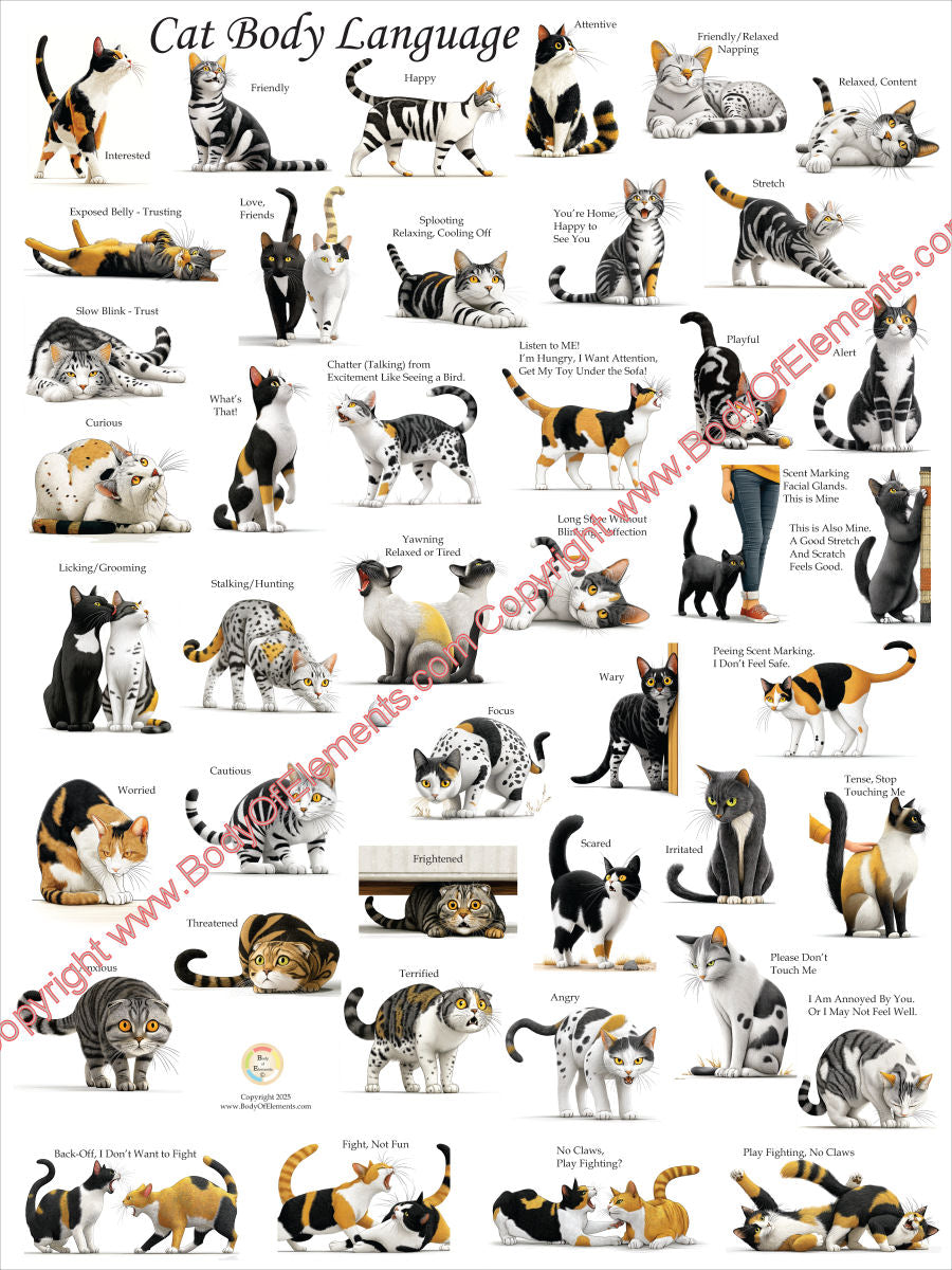 Cat Body Language Poster – Illustrated Guide to Feline Emotions & Beha ...