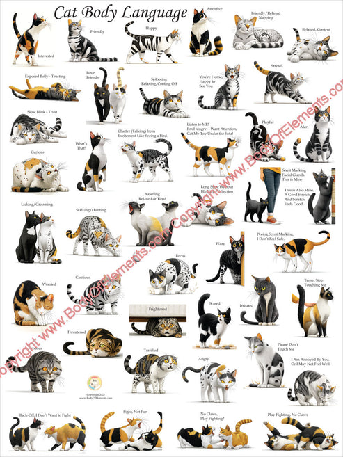 Cat Body Language Poster – Illustrated Guide to Feline Emotions & Beha ...