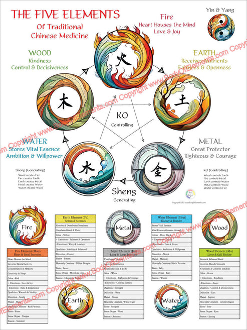 Authentic Elements Five Elements Characteristics TCM Poster – Body of Elements